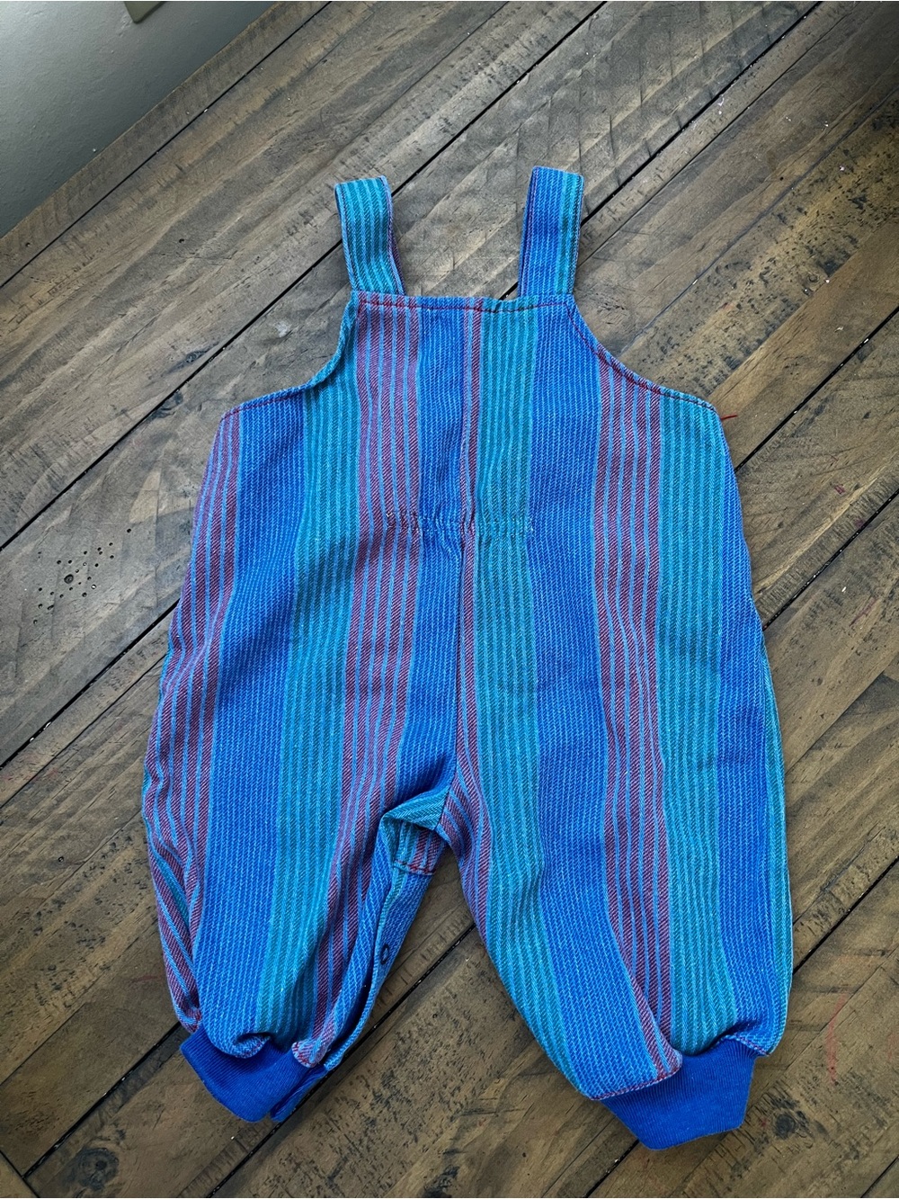Vintage Baby Striped Blue Overalls with Airplane Embroidery - Picture 3 of 5
